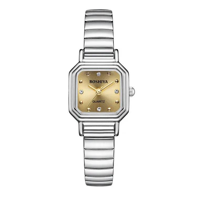 Japan Quartz Fashion Women's Square Case Stainless Steel Wristwatch Couple Flexible Stretch Band Waterproof Gift