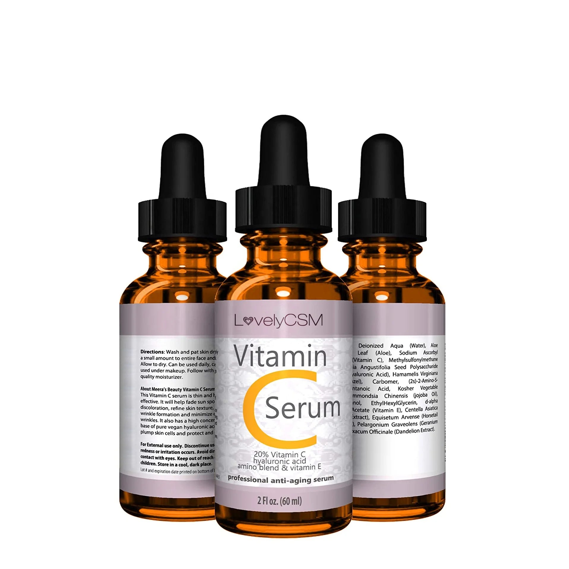 Hot Sale 20% Vitamin C Organic Liquid Face Serum Moisturizing Anti-Aging & Anti-Wrinkle Pure Hyaluronic Acid Skin-friendly