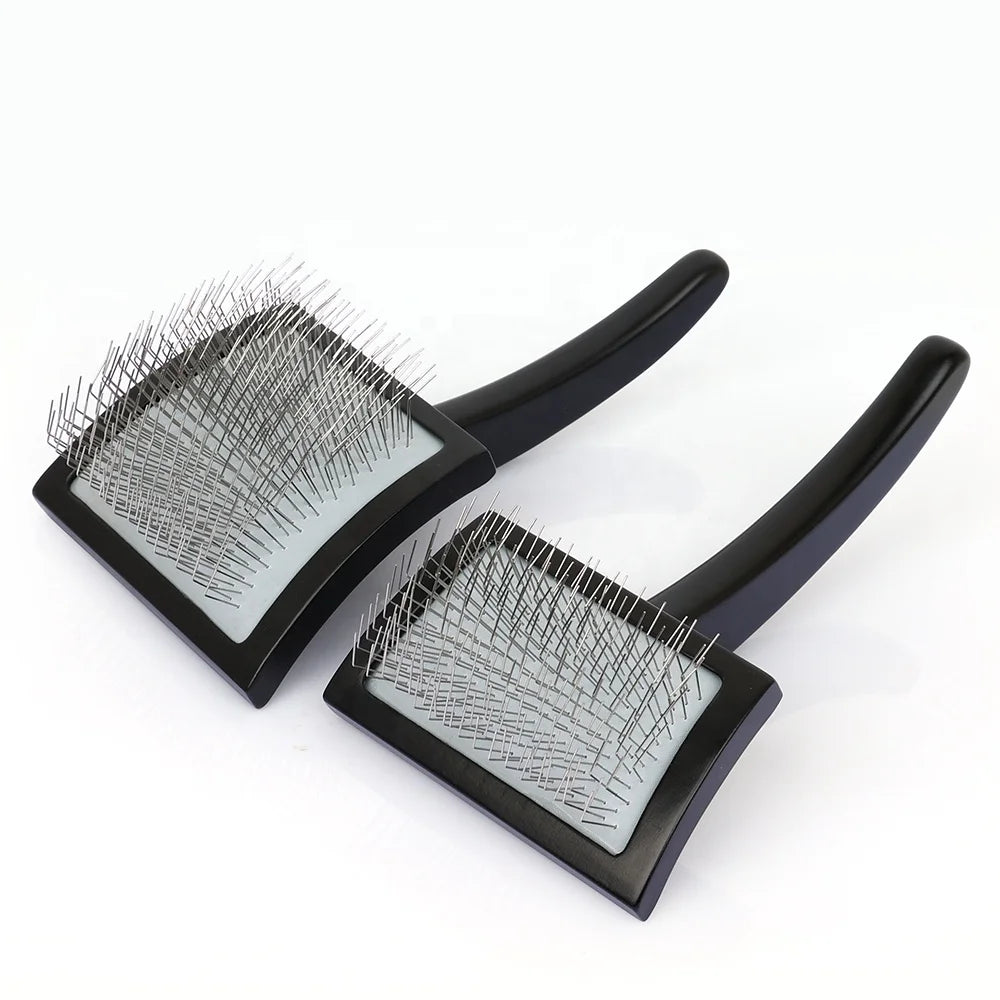 Factory Wholesale Custom Logo Black Wooden Long Pin Pet Needle Brush Cat Dog Grooming Slicker Brush