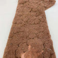Dry George Brown African Bead 3D Flower Lace Fabric Eco-Friendly Sequins 5 Yards 100% Polyester Embroidery