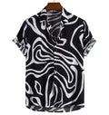 New Mens Contrast Color Loose Shirts Geometric Printed Shirt Turn Down Collar Short Sleeve Loose Shirts