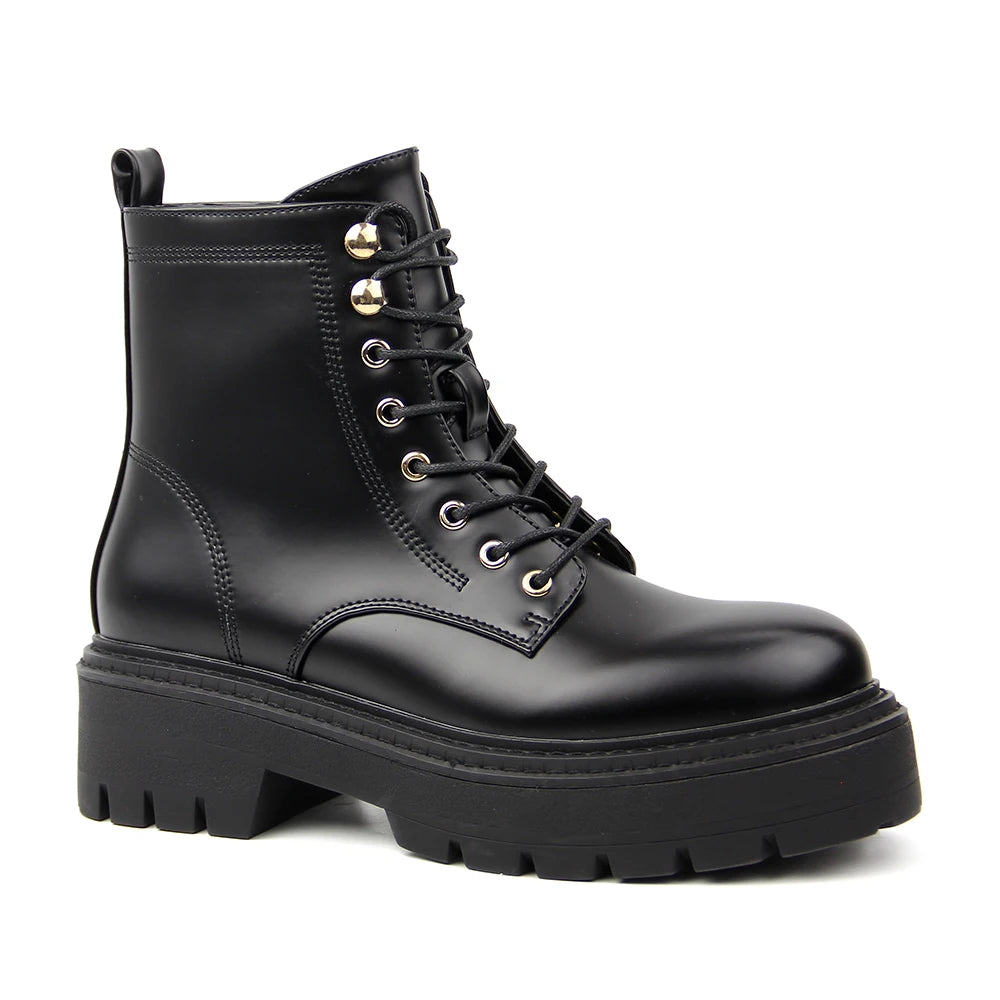 New Design Fashion Ladies Winter Leather Boots Chunky Shoes Wedges Platform Casual Women Boots With 8 Eyelets