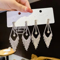 925 Silver Needle Diamond Zircon Micro Inlaid Long Tassel Earrings Exaggerated Geometric Shape Earrings