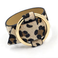 TRENDY Jewelry Exaggerated Golden Alloy Ring Leopard Print Horsehair Imitation Leather Bangle Bracelet for Women