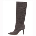 Pointed Toe Winter Shoes 2019 Brown Women High Heel Knee Boots