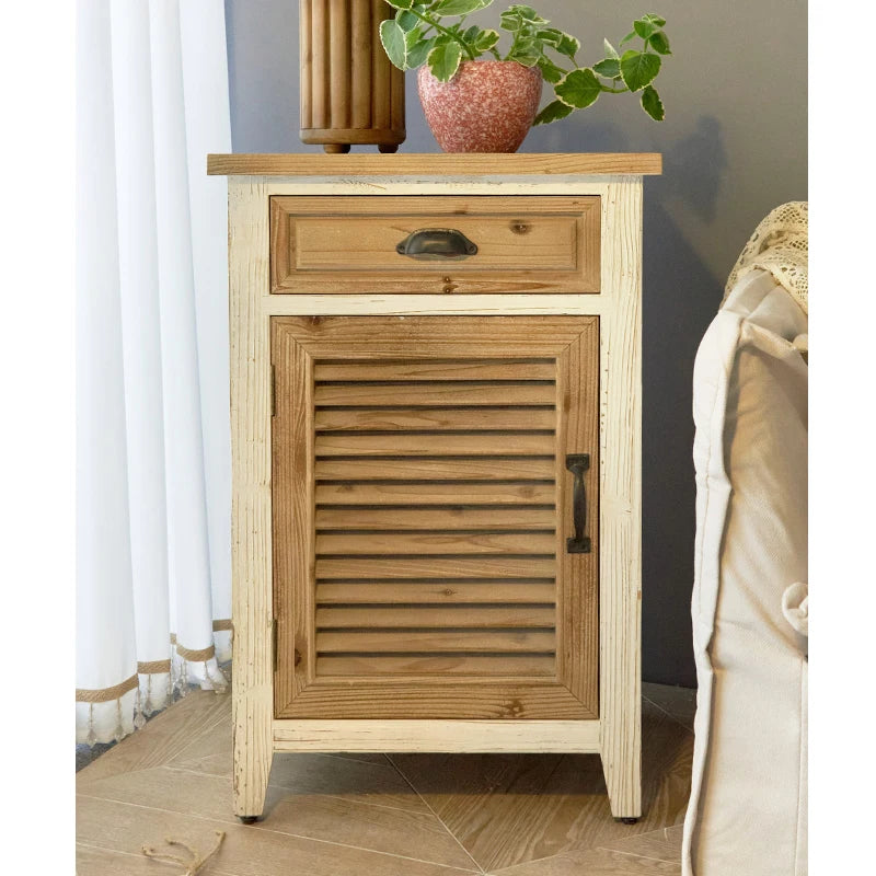 Solid Wood Corner Cabinet Retro Nightstand in Farmhouse Style for Bedroom or Living Room for Hotels or Apartments