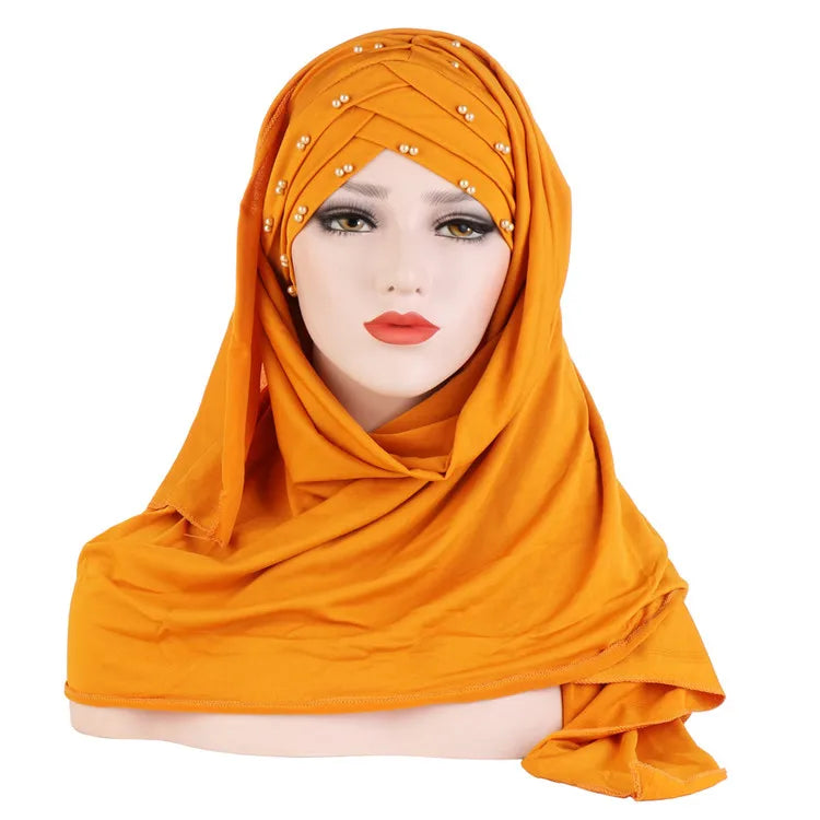 Hot Selling Milk Silk Beaded Scarf Hat Muslim Hijab Fashion Scarf Malaysia Arab Hijab Muslim Instant Hijab for Daily and Party MegaBDM