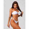 Strapless off Shoulder Sexy High Waist Simple Models Bikini Set 2 Piece Simple Lace Bottom Swimsuit Underwear