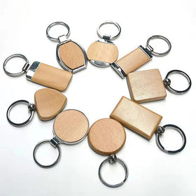 Factory Price Custom Shape Engraved Logo Round Rectangle Metal Wood Crafts Souvenir Gift Wooden Keychain Car Key Chain