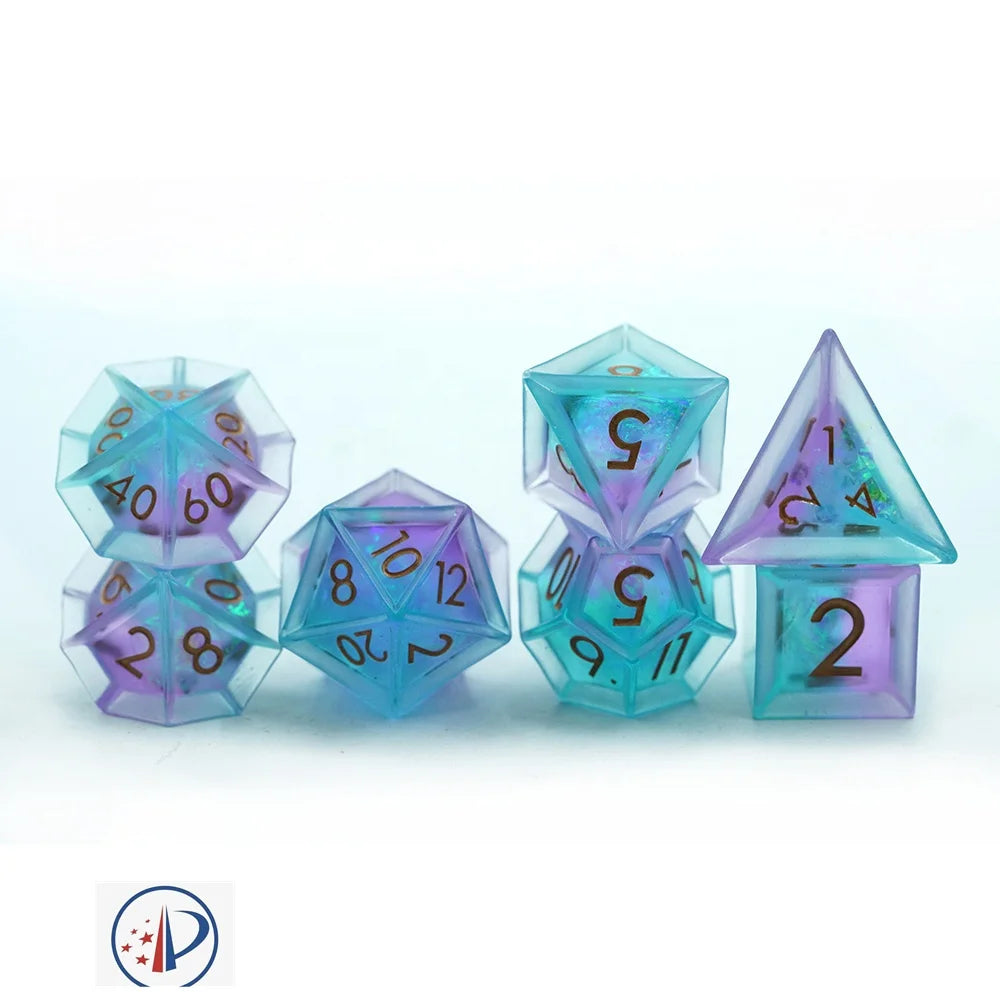 Hot Selling Proprietary Technology Newest 7pcs Polyhedral Purple and Blue Foil Dice Set for DND for Roleplaying Games in Stock