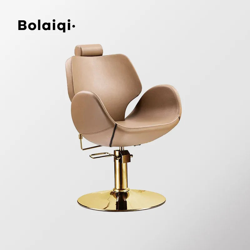 BOLAIQI Gold Reclining Salon Chair Beige Hairdressing Beauty Salon Equipment with Metal Material for School Hotel Use on Sale