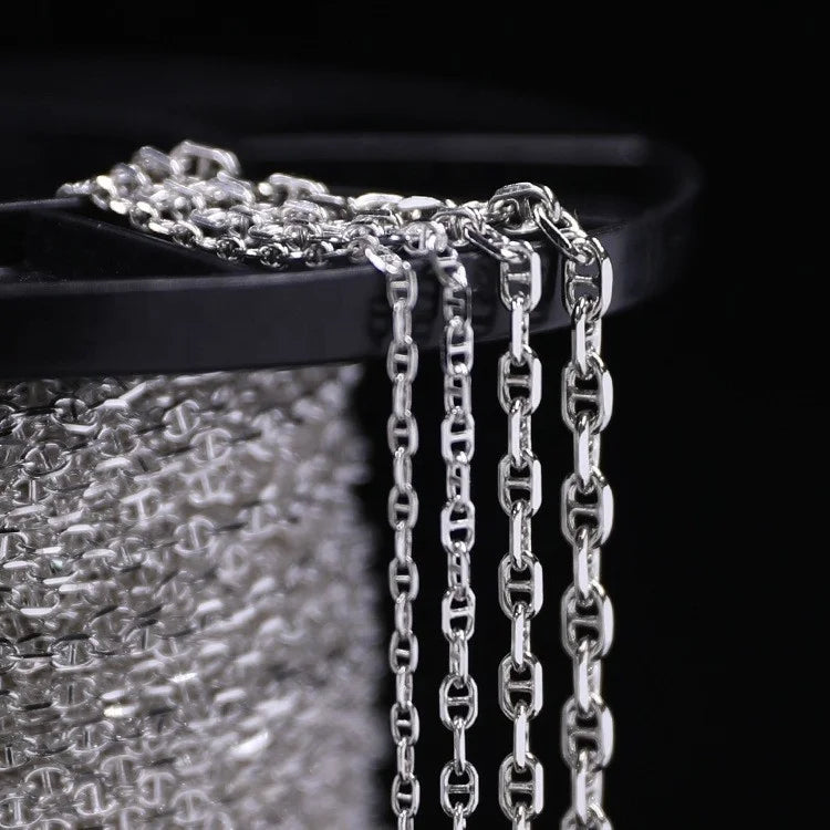 GP Chunky Coffee Bean S925 Sterling Silver Pignose Mariner Choker Thick Flat Diamond Cut Necklace Permanent Jewelry Making