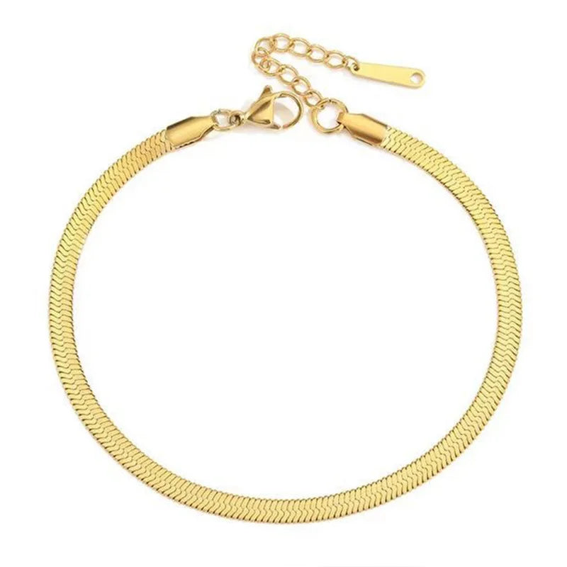 18k Real Gold Plated Snake Chain Basic Blade Chain Stainless Steel Flat Snake Bone Chain Hiphop Bracelets and Bangles