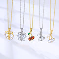 Stainless Steel Necklace Zodiac Sign Choker Jewelry Exquisite Zircon Butterfly Cherry Pendant Necklace