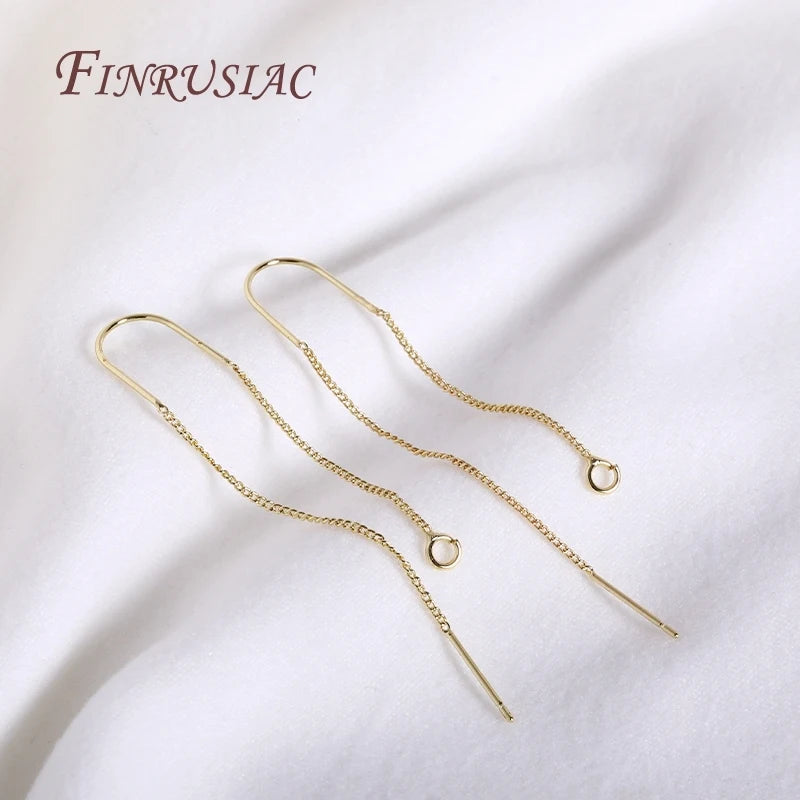 Trendy 18K Gold Plated U Shape Long Tassel & Brass Thin Chain Ear Wire Earrings Making Findings DIY Fashion Jewelry for Women