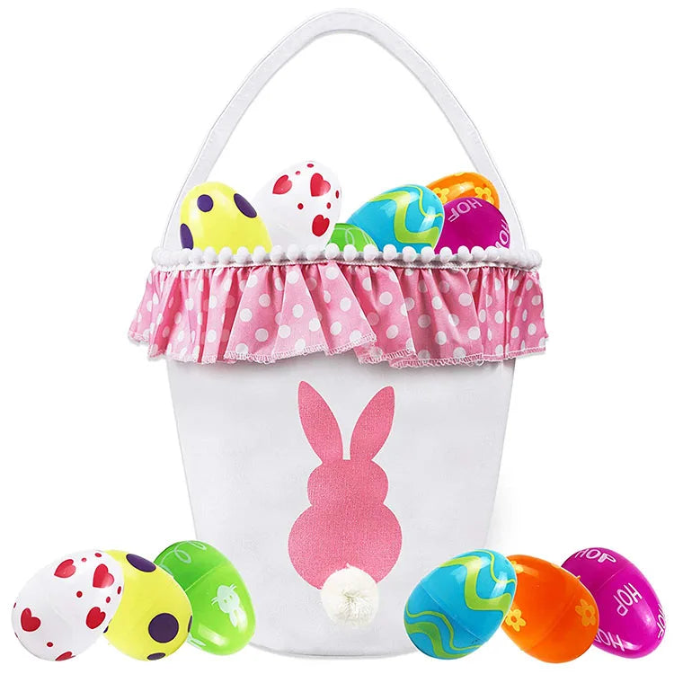 2023 New Easter Eggs Basket Candy Carry BucketRabbit With Cotton Tails Canvas ToteEaster Theme Party Supplies for Kids Gifts