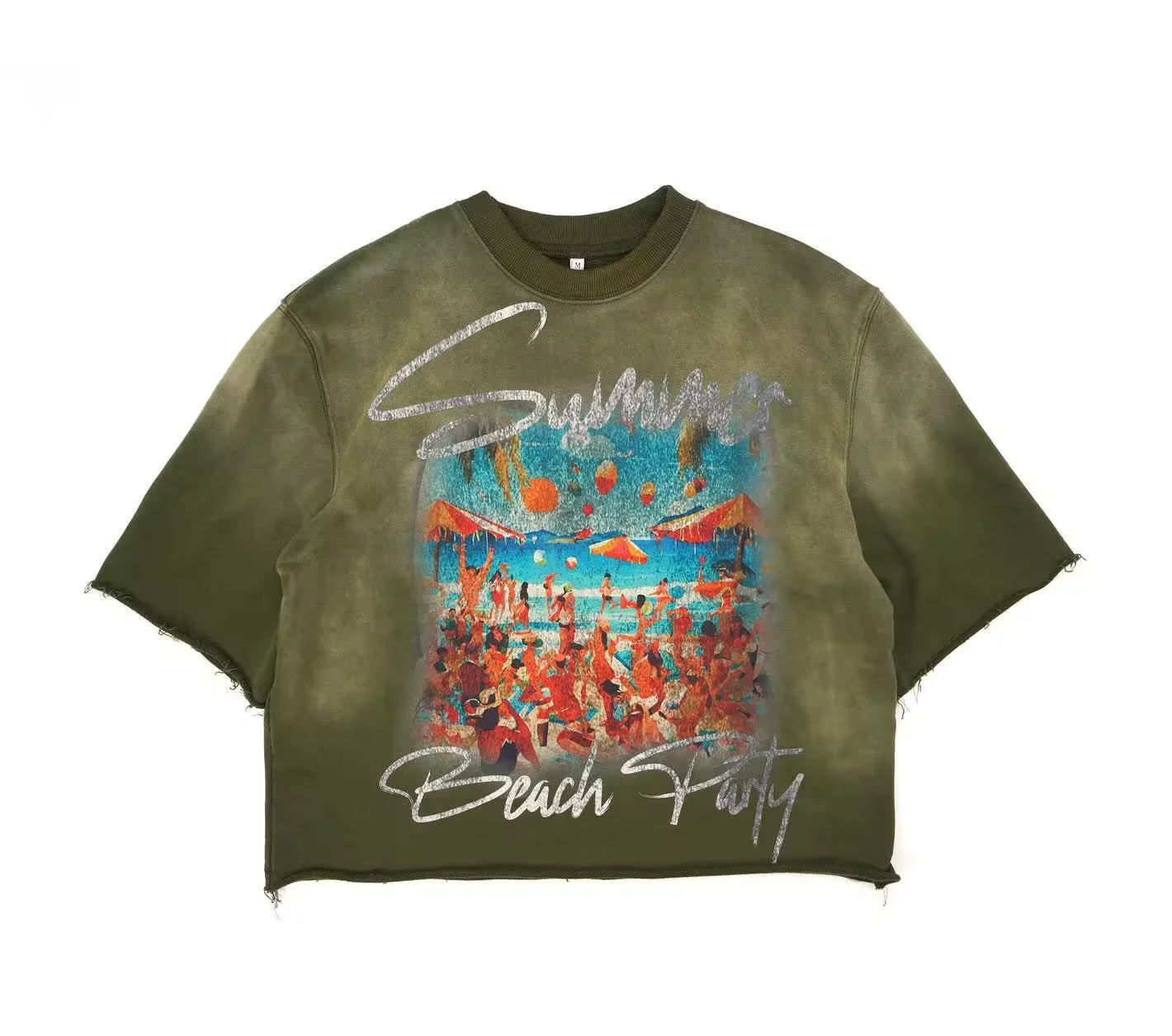 Custom Heavyweight 100% Cotton Cut Edge DTG Printed Tee Men's Casual Cropped Distressed Short Sleeve Acid Washed T Shirt