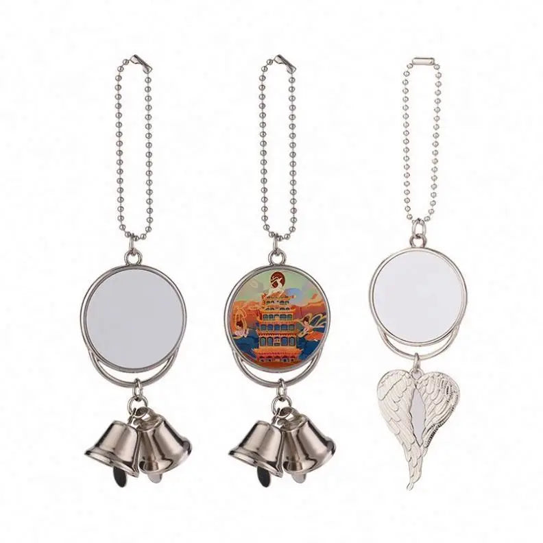 Sublimation Keychains Blanks Xmas Ornament Car Rearview Mirror Charm Angel Wing Metal Blank Thermal Transfer Printing Key Chains