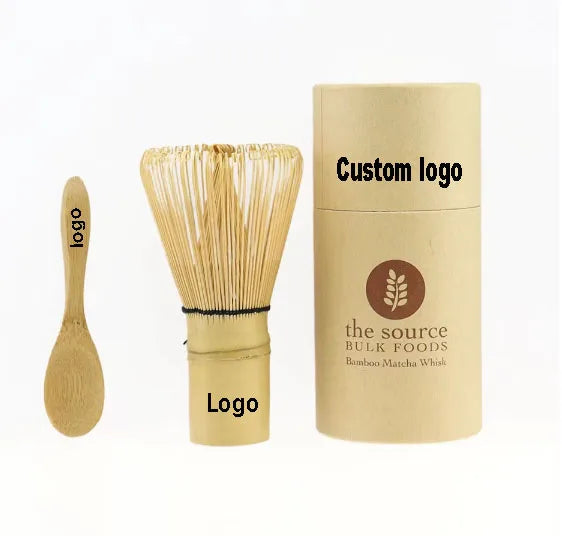 Custom Logo Japanese Style Tradition Matcha Brush Chasen 100 Prongs Natural Bamboo Tea Matcha Whisk and Spoon Set