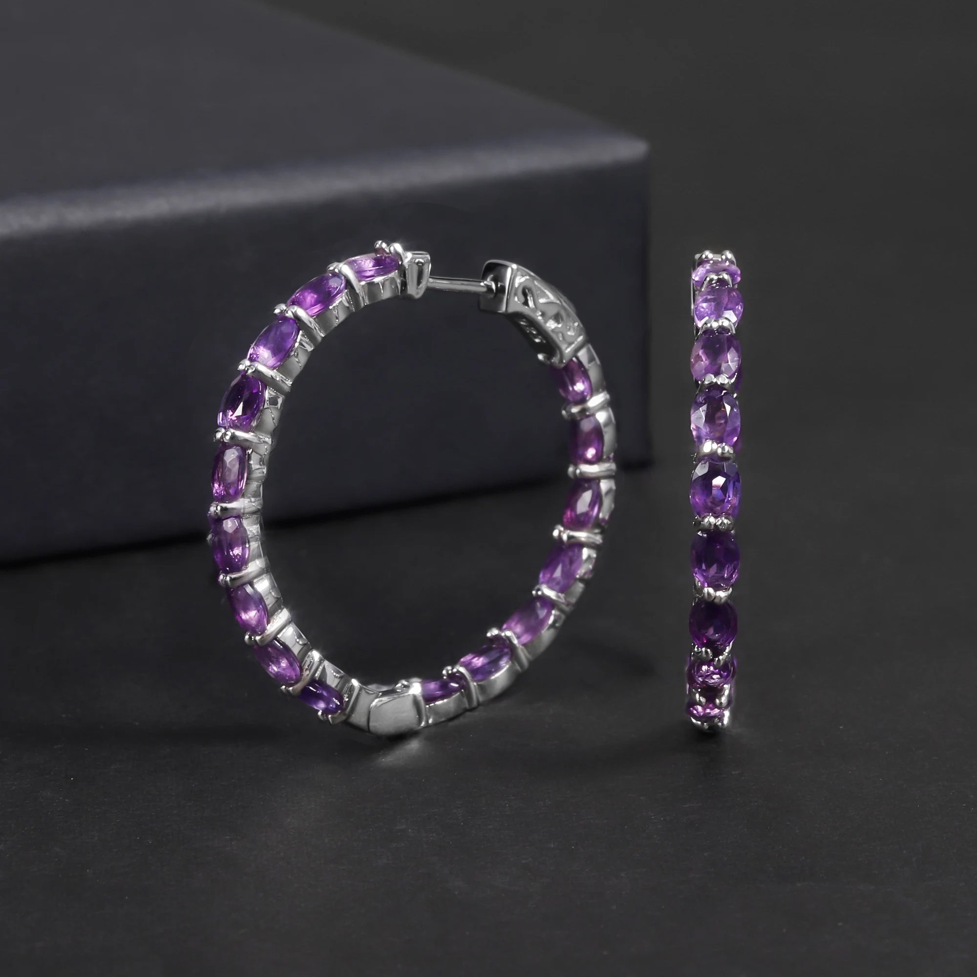 RZ0002 Abiding Jewelry Huggies Earrings Natural Amethyst Gemstone Custom 925 Sterling Silver Inside Out Hoop Earrings
