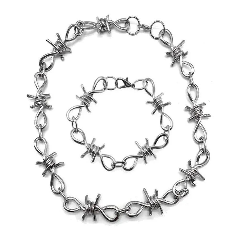 Unisex Gothic Thorns Choker Necklace - 20inches Hip Hop Barbed Wire Choker Necklace Chain Punk Jewelry Gift for Men Women