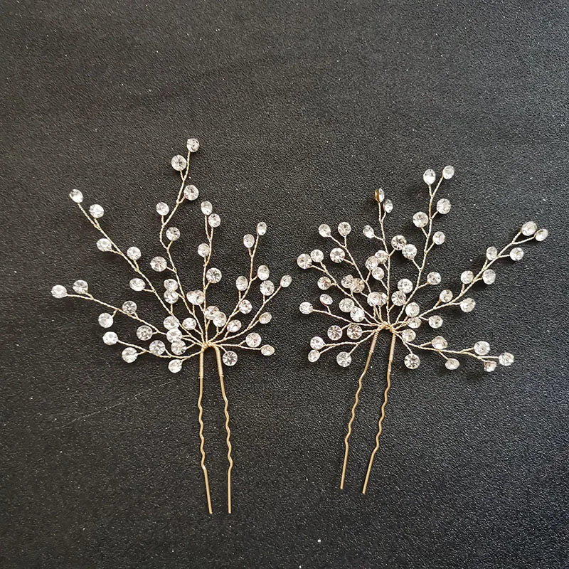 SLBRIDAL Handmade Golden Crystals Rhinestones Bridal Hair Pins Wedding Hair Stickers Hair Accessories Bridesmaids Women Jewelry