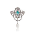 Elegant Luxury Vintage Brooch Style Natural Freshwater Pearl Drop Brooch 925 Silver Full Paved Green CZ Diamond