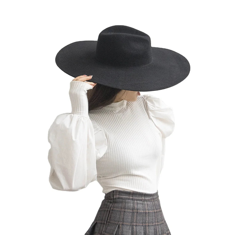 New Fashion 7colors Fedora Hats Women Warm 14.5cm Big Brim Panama Hat Wool Wide Brim Fedora Hats