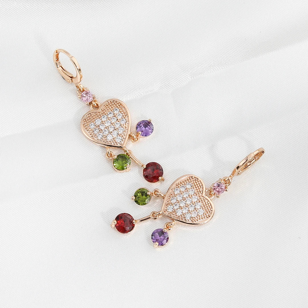 Wholesale 2025 New Fashion 18K Gold Plated Heart Style Cubic Zircon Long Earring for Womens Jewelry