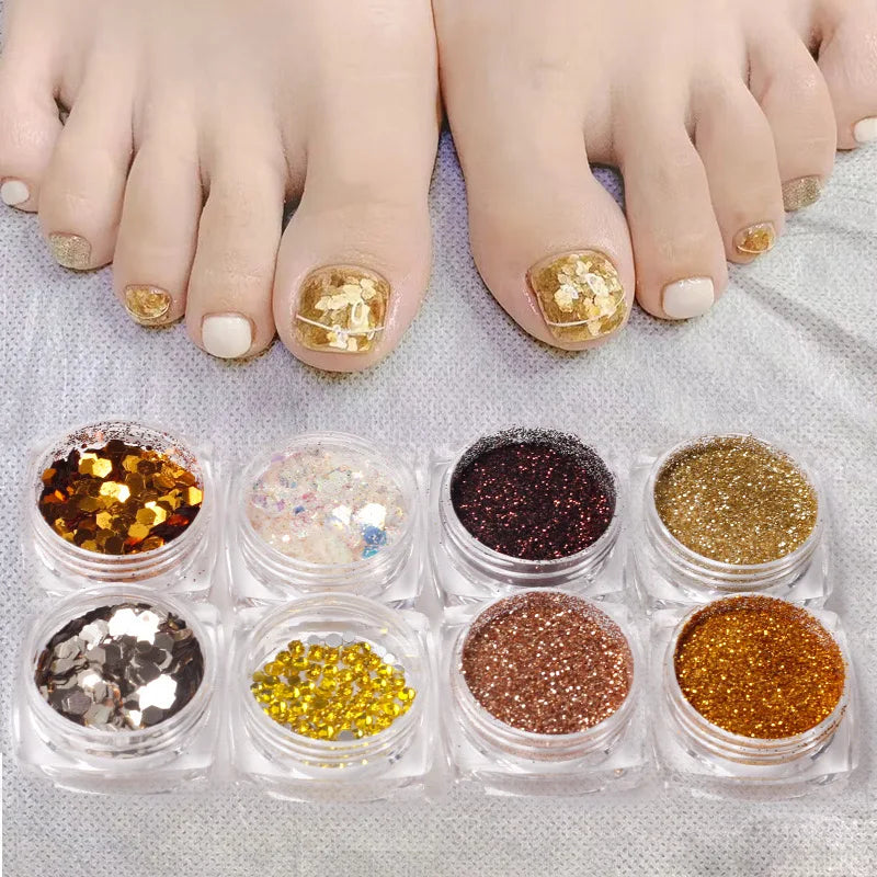 Nail Supplies 3D Holographic Sequins Wraps Ornaments Toenails DIY Art Glitter Metallic Powder