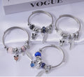 Hot Sale Stainless Steel Bangle Crystal Beads Owl Leaf Pendant Opening Bracelet for Women