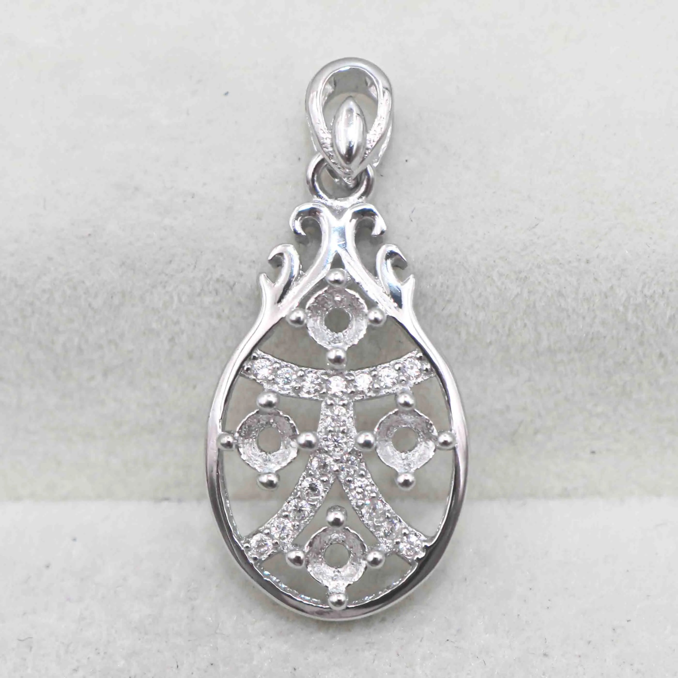 Sterling Silver 3*3mm Semi Mount Pendant Empty Frame Blank Support Setting S925 Base Holder Without Center Stone for DIY Inlay