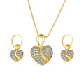 XT-70 Women Gold Jewelry Kit Micro Pave Crystal Rhinestone Diamond Heart Pendant Necklace Earrings Jewelry Set