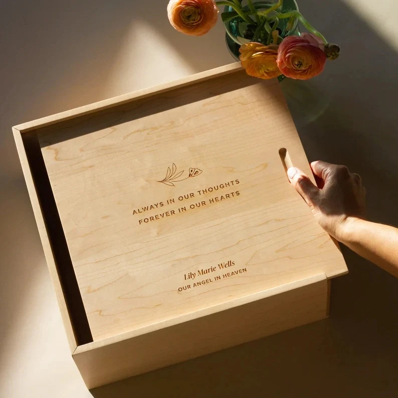 JUNJI Memorial Large Wood Personalized Keepsake Box Wholesale Wood Gift Box with Sliding Lid Wood Memory Box
