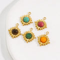 Wholesale Fashion 14K Gold Plating Round Natural Stone Pendant Stainless Steel Sunflower Charm for Jewelry Making