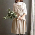 Floral Big Pockets Restaurant Flower Shop Cotton Linen Skirt Cross Back Women Aprons