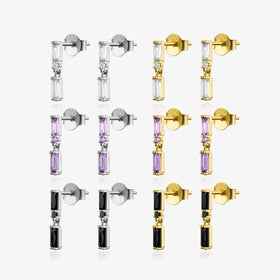 FUAMAY Aretes De Plata 925 Sterling Silver White Purple Black Zircon Charm Stud Earrings