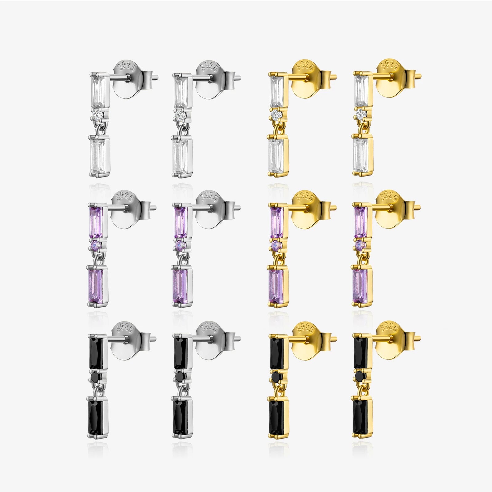 FUAMAY Aretes De Plata 925 Sterling Silver White Purple Black Zircon Charm Stud Earrings
