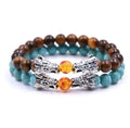 Dragon Head Bracelet Mens 8mm Natural Stone Bead Buddha Strand Yoga Good Luck Charm Jewelry Gift Silver Gold