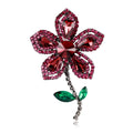 Crystal Flower Brooch Retro Silver Plating Coat Brooches Dark Red Rhinestone Flower Pins Gifts for Her