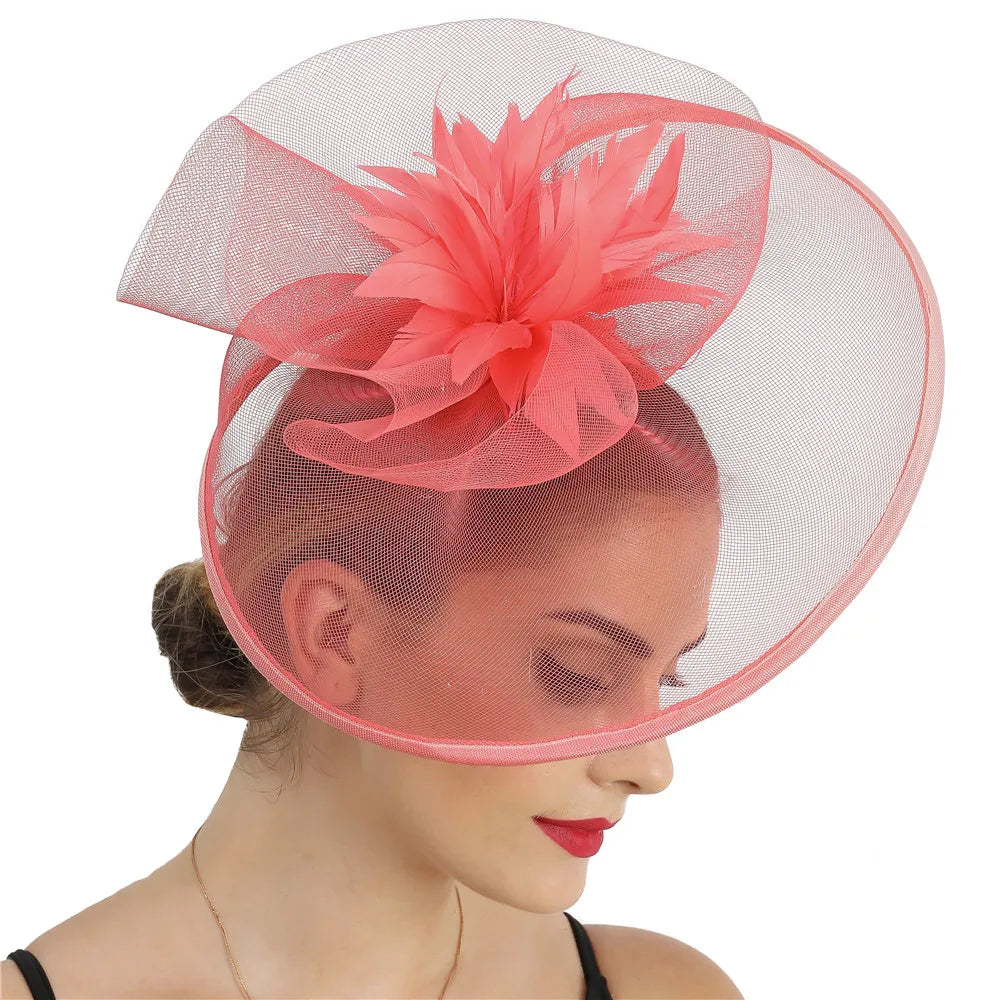 Fashion Women Feather Flower Sinamay Church Hat Elegant Fascinators Base Hat Tea Party Kentucky Derby Headband Hat for Ladies