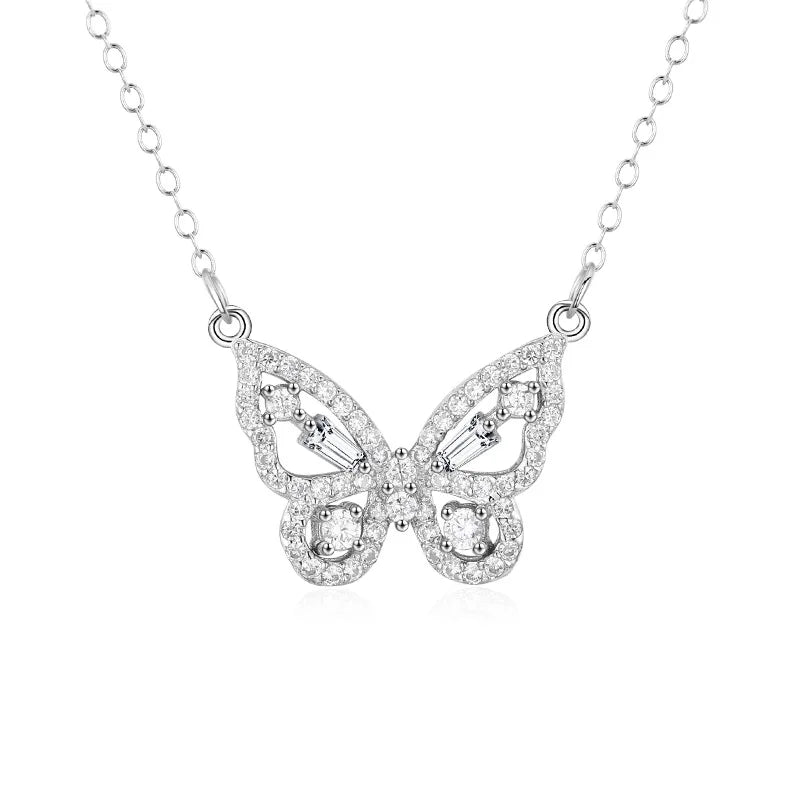 925 Sterling Silver 3A Cube Zircon Choker Necklace Cute Hollow Butterfly Design Classic Fashion Jewelry for Party or Gift