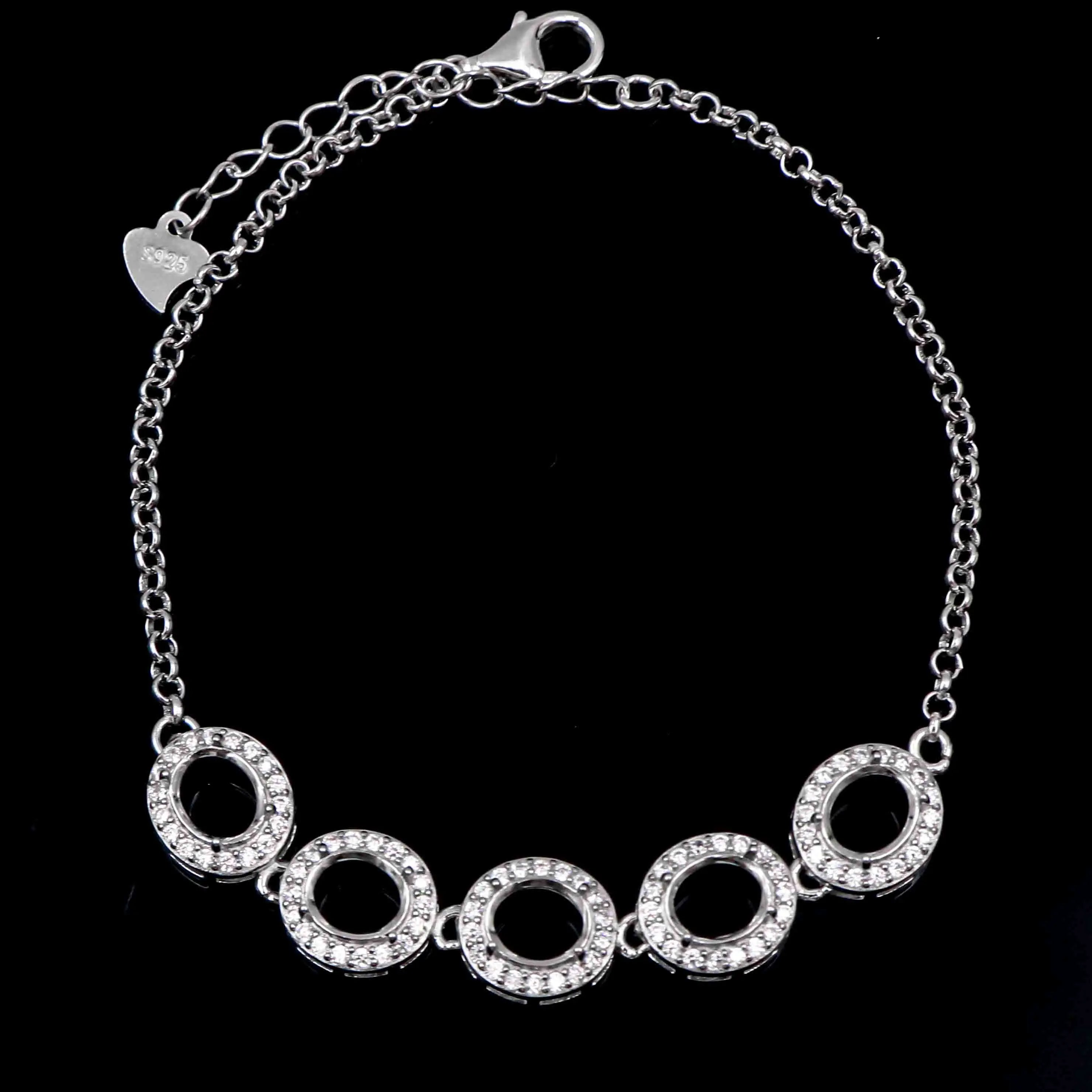 Sterling Silver 5*6mm Semi Mount Bracelet Empty Frame Blank Claws Setting S925 Base Holder Without Center Stone Inlay for DIY