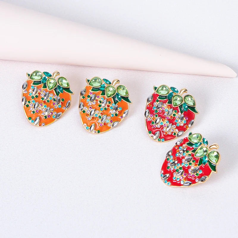 Fashion Ins Fruit Strawberry Fashion Earrings Red Yellow Enamel Strawberry Stud Earrings Women Cute Jewelry