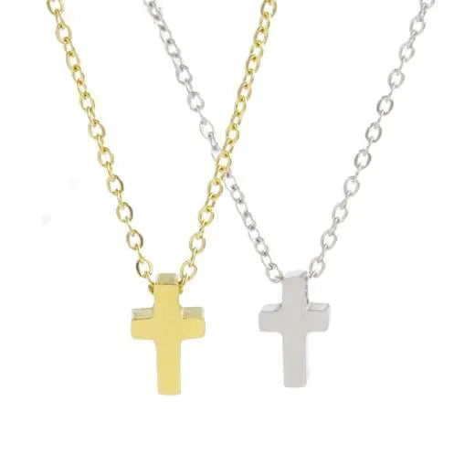 Minimalist Style Stainless Steel PVD Gold Plated Cross Pendant Necklace High Polish 3D Chains for Women