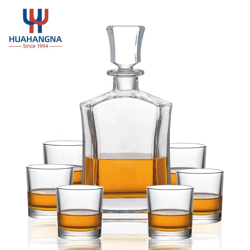 Wholesale Custom Logo Whiskey Gift Set Drinking Crystal Glass Whiskey Liquor Decanter Set With 6 Glasses for Wedding Birthday