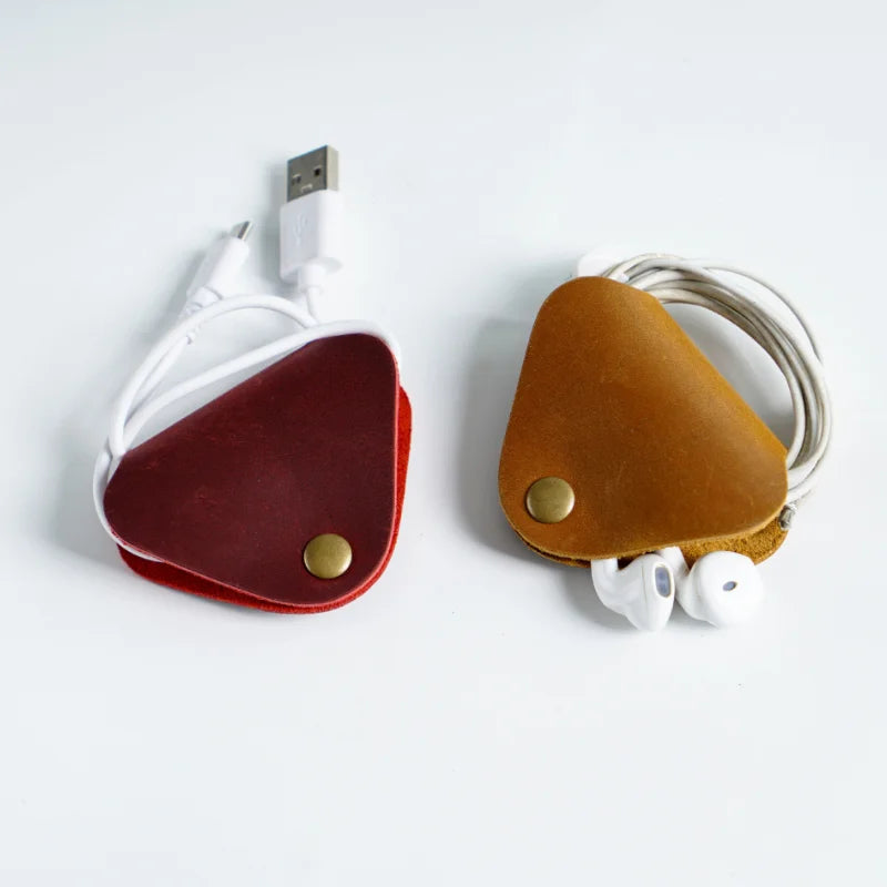 Genuine Leather Wire Winder Retro USB Storage Cord Winder Earphone Organizer Cord Organizer Wrap Winder