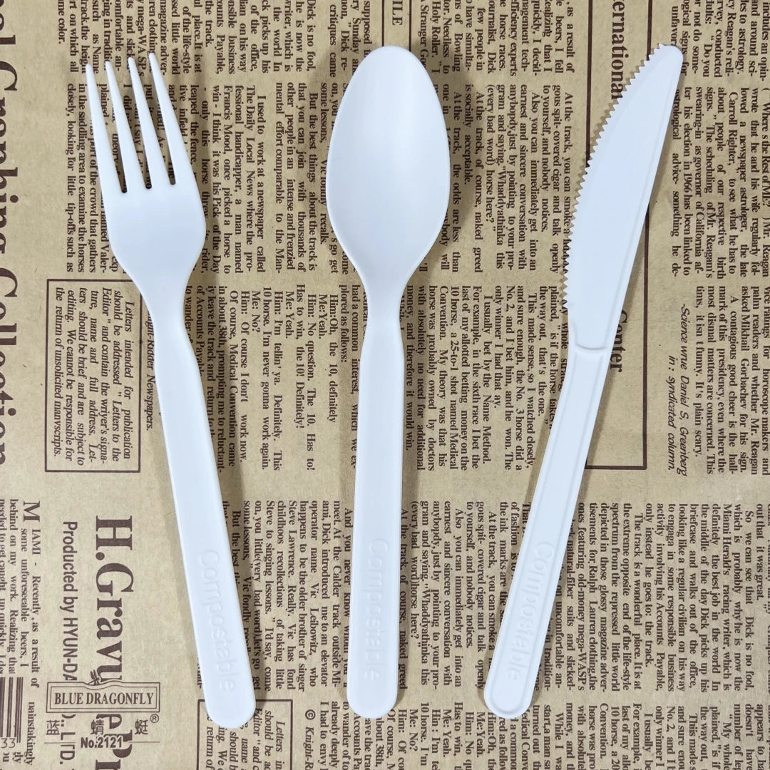 Biodegradable CPLA PLA Cutlery Set Eco-Friendly Compostable Cornstarch Plastic Disposable Utensils for Parties