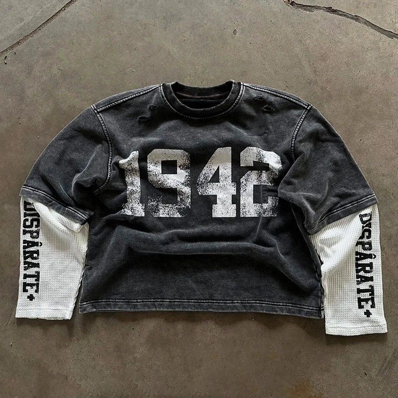 HAIDING Custom Oversized Heavy Cotton Mens T-Shirts Graphic Print Heavyweight Acid Wash Long Sleeve Vintage Double Layer T Shirt