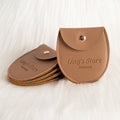 7.8x8.5 cm  Embossed Mini Portable Brown Oval Gift Jewellery Bag Pearl Pendant Pu Leather Snap Pouch Pocket with Gold Button
